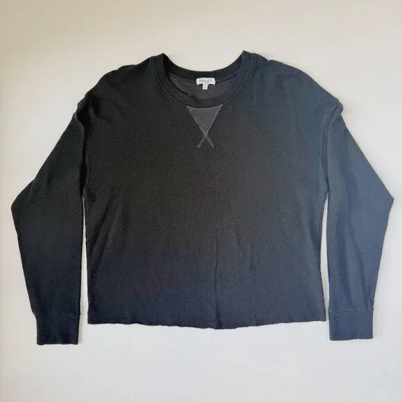 Splendid Black Cropped Sweatshirt Pullover XS Raw Hem Crewneck - Picture 2 of 5